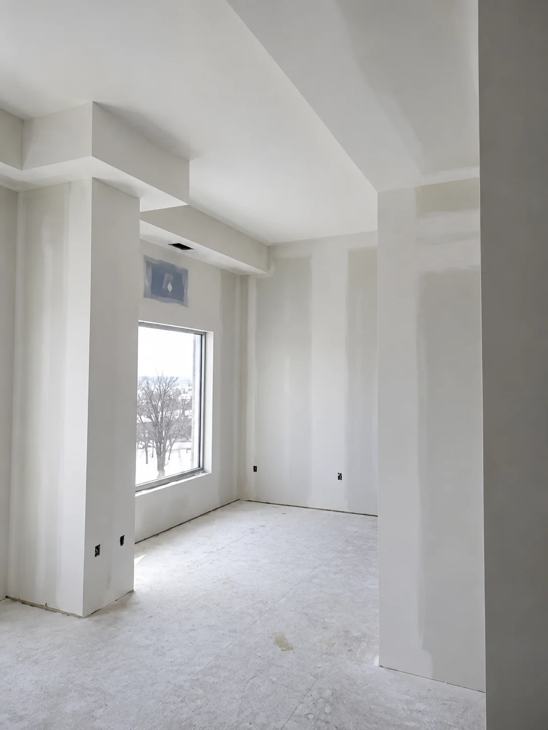 Finished drywall room with natural light