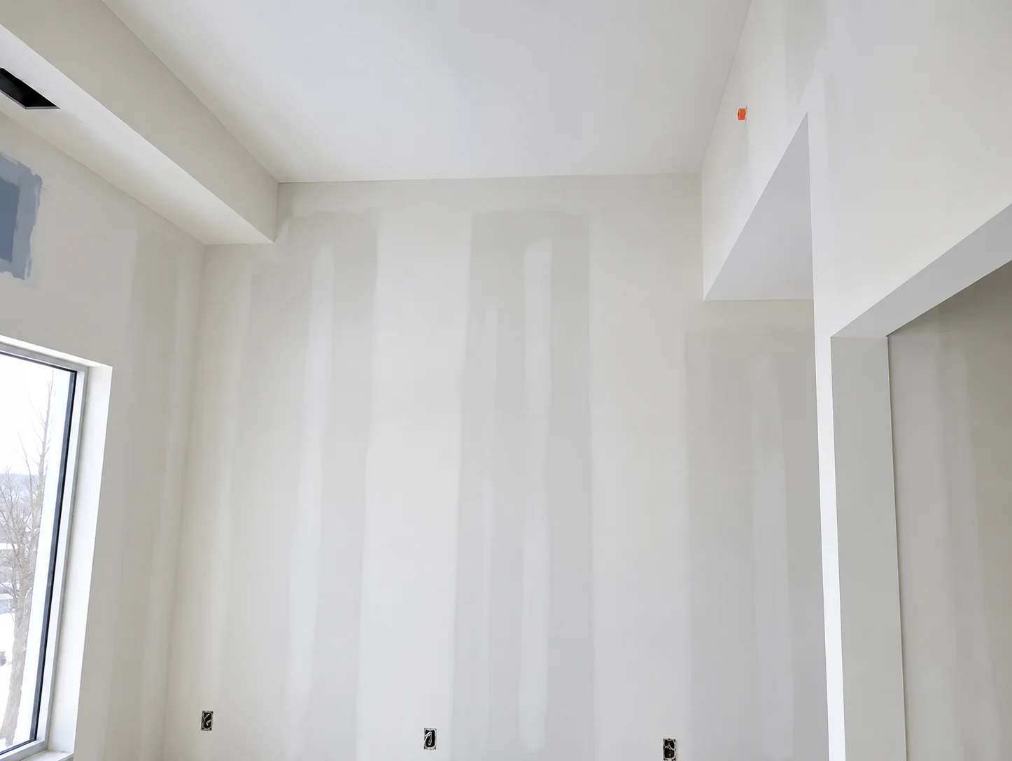 Finished drywall ceiling with pot lights